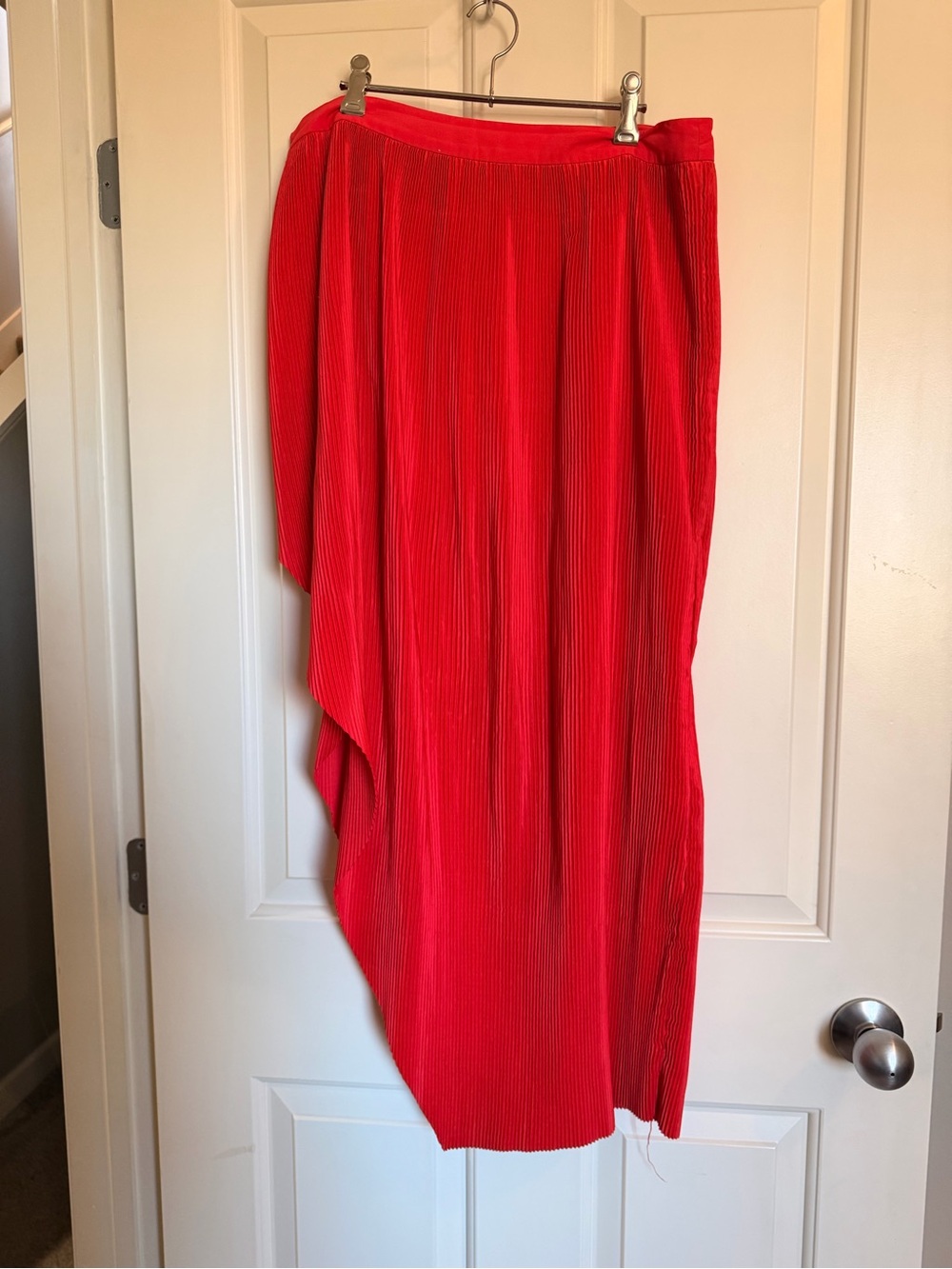 Vintage Red Asymmetric Plisse Pleated Skirt